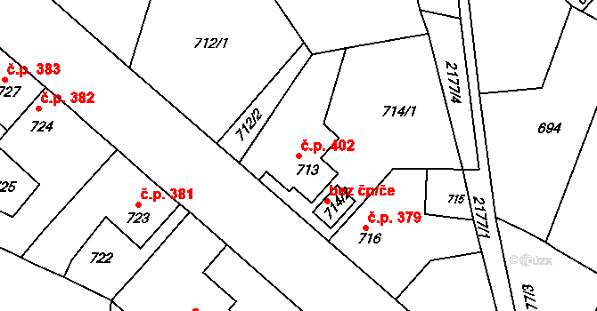 Březnice 402 na parcele st. 713 v KÚ Březnice, Katastrální mapa