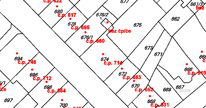 Klíše 714, Ústí nad Labem na parcele st. 674 v KÚ Klíše, Katastrální mapa