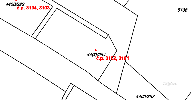 Severní Terasa 3101,3102, Ústí nad Labem na parcele st. 4400/284 v KÚ Ústí nad Labem, Katastrální mapa
