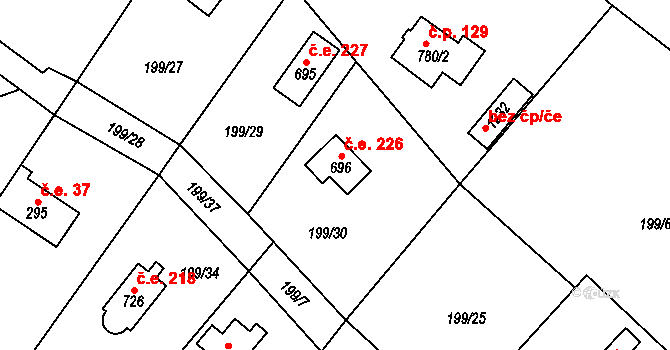 Svojetice 226 na parcele st. 696 v KÚ Svojetice, Katastrální mapa