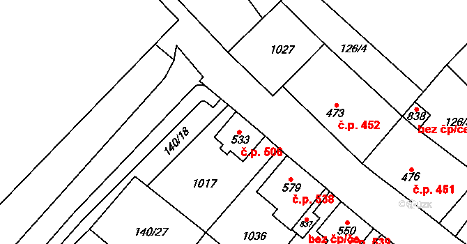 Kovářská 506 na parcele st. 533 v KÚ Kovářská, Katastrální mapa