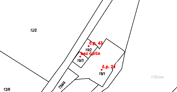 Lhenice 43, Bžany na parcele st. 19/2 v KÚ Lhenice u Bžan, Katastrální mapa