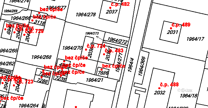 Borovina 483, Třebíč na parcele st. 2036/1 v KÚ Třebíč, Katastrální mapa