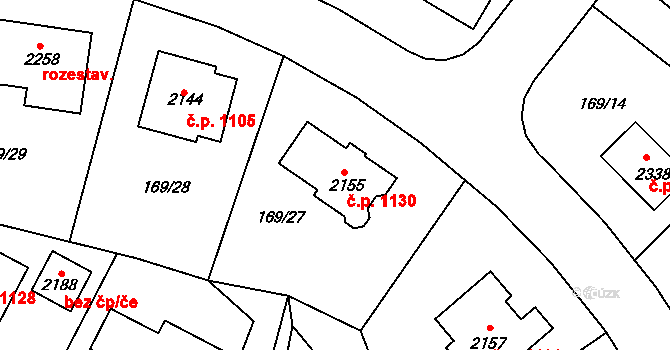 Podklášteří 1130, Třebíč na parcele st. 2155 v KÚ Podklášteří, Katastrální mapa