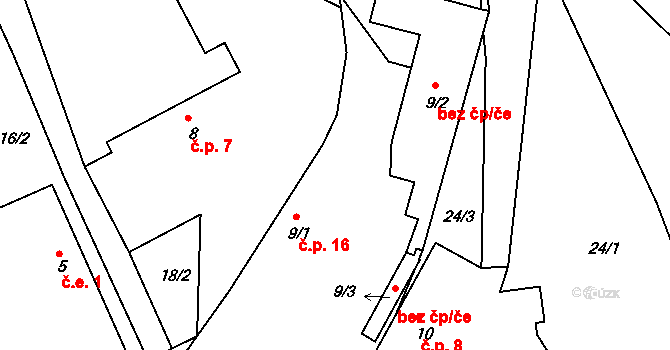 Chvalčovice 16, Bílá na parcele st. 9/1 v KÚ Chvalčovice, Katastrální mapa