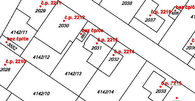 Břeclav 2213 na parcele st. 2031 v KÚ Břeclav, Katastrální mapa