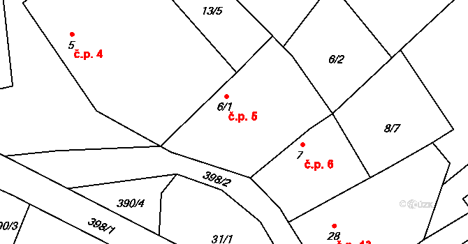Chabrovice 5, Skopytce na parcele st. 6/1 v KÚ Chabrovice, Katastrální mapa