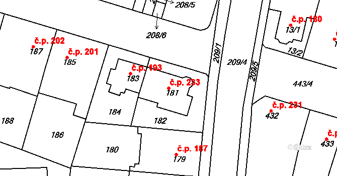 Řetenice 233, Teplice na parcele st. 181 v KÚ Teplice-Řetenice, Katastrální mapa