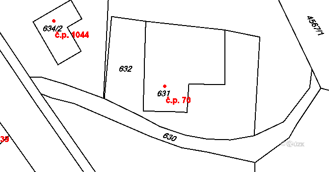 Vendryně 70 na parcele st. 631 v KÚ Vendryně, Katastrální mapa
