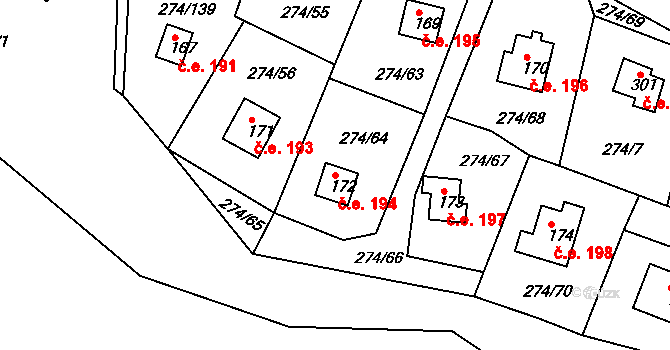 Skalka 194, Cheb na parcele st. 172 v KÚ Skalka u Chebu, Katastrální mapa