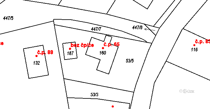 Drahobudice 65 na parcele st. 160 v KÚ Drahobudice, Katastrální mapa