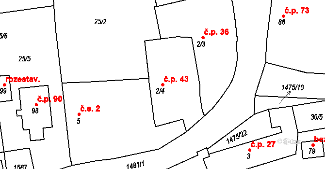 Lhovice 43, Švihov na parcele st. 2/4 v KÚ Lhovice, Katastrální mapa