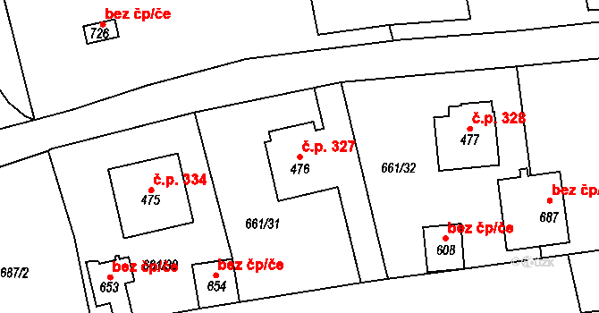 Deštné v Orlických horách 327 na parcele st. 476 v KÚ Deštné v Orlických horách, Katastrální mapa