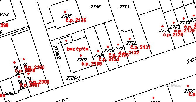 Žižkov 2134, Praha na parcele st. 2709 v KÚ Žižkov, Katastrální mapa