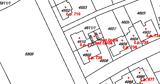 Záběhlice 737, Praha na parcele st. 4610 v KÚ Záběhlice, Katastrální mapa