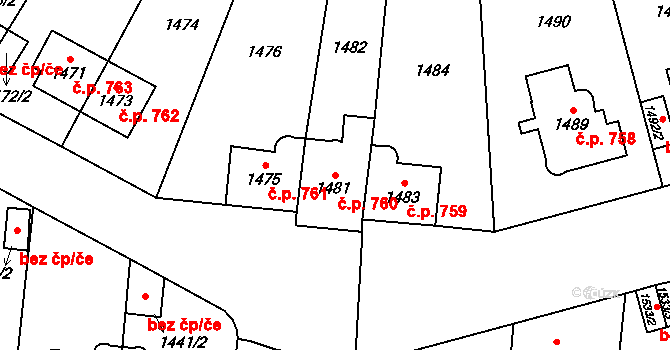 Břevnov 760, Praha na parcele st. 1481 v KÚ Břevnov, Katastrální mapa