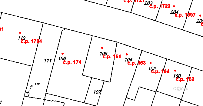 Záběhlice 161, Praha na parcele st. 105 v KÚ Záběhlice, Katastrální mapa