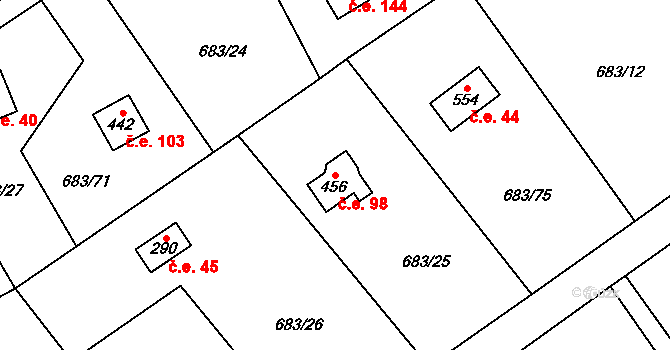 Halouny 98, Svinaře na parcele st. 456 v KÚ Svinaře, Katastrální mapa
