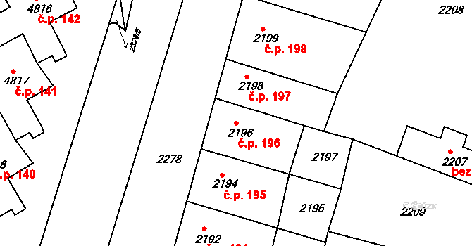 Příbram III 196, Příbram na parcele st. 2196 v KÚ Příbram, Katastrální mapa