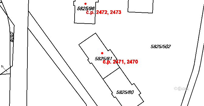 Česká Lípa 2470,2471 na parcele st. 5825/80 v KÚ Česká Lípa, Katastrální mapa