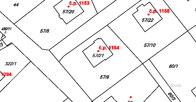 Ráj 1154, Karviná na parcele st. 57/21 v KÚ Ráj, Katastrální mapa