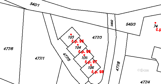 Trnov 96 na parcele st. 104 v KÚ Trnov, Katastrální mapa