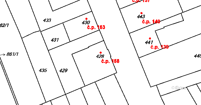 Malhostovice 158 na parcele st. 428 v KÚ Malhostovice, Katastrální mapa