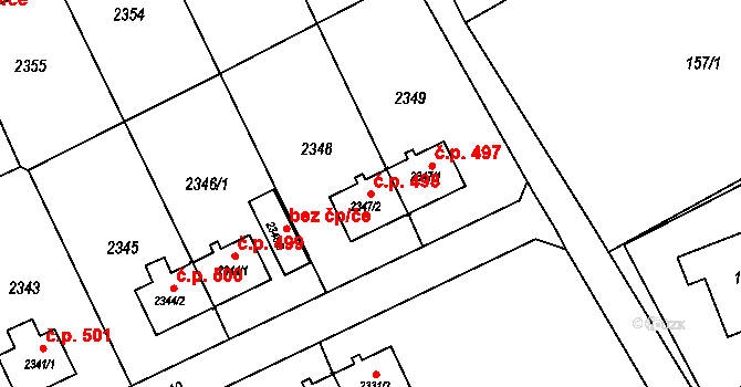 Prostřední Suchá 498, Havířov na parcele st. 2347/2 v KÚ Prostřední Suchá, Katastrální mapa