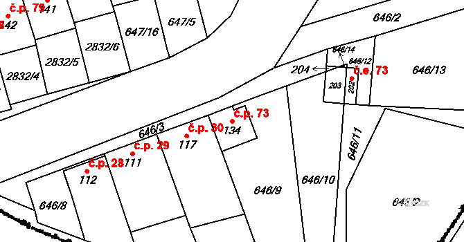 Korolupy 73 na parcele st. 134 v KÚ Korolupy, Katastrální mapa
