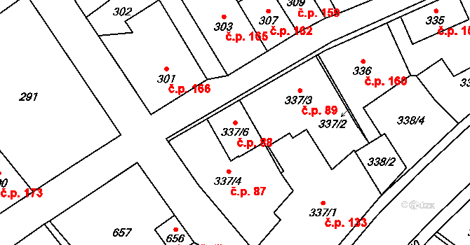 Jablunkov 88 na parcele st. 337/6 v KÚ Jablunkov, Katastrální mapa