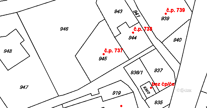Šluknov 737 na parcele st. 945 v KÚ Šluknov, Katastrální mapa