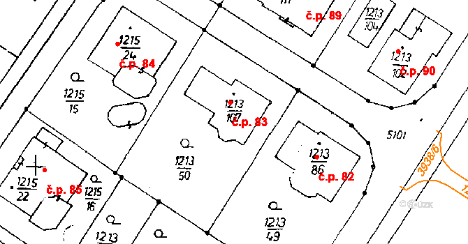 Poděbrady V 83, Poděbrady na parcele st. 1213/107 v KÚ Poděbrady, Katastrální mapa