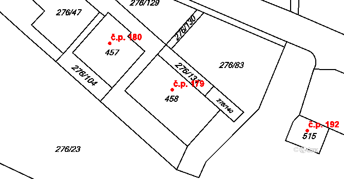 Děčín XXVII-Březiny 179, Děčín na parcele st. 458 v KÚ Březiny u Děčína, Katastrální mapa