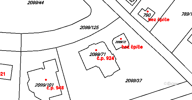 Lužice 924 na parcele st. 2099/71 v KÚ Lužice u Hodonína, Katastrální mapa