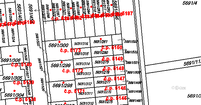 Jihlava 5149 na parcele st. 5691/280 v KÚ Jihlava, Katastrální mapa