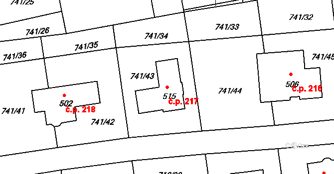 Dolní Kamenice 217, Česká Kamenice na parcele st. 515 v KÚ Dolní Kamenice, Katastrální mapa
