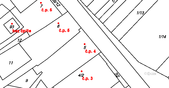 Lhotice 4 na parcele st. 5 v KÚ Lhotice u Jemnice, Katastrální mapa
