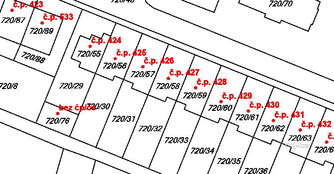 Šanov 427 na parcele st. 720/58 v KÚ Šanov nad Jevišovkou, Katastrální mapa