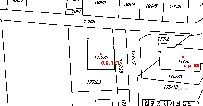 Číčenice 121 na parcele st. 177/32 v KÚ Číčenice, Katastrální mapa