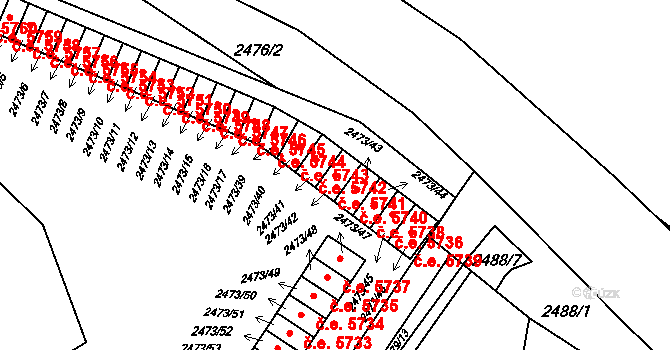Kadaň 5741 na parcele st. 2473/42 v KÚ Kadaň, Katastrální mapa