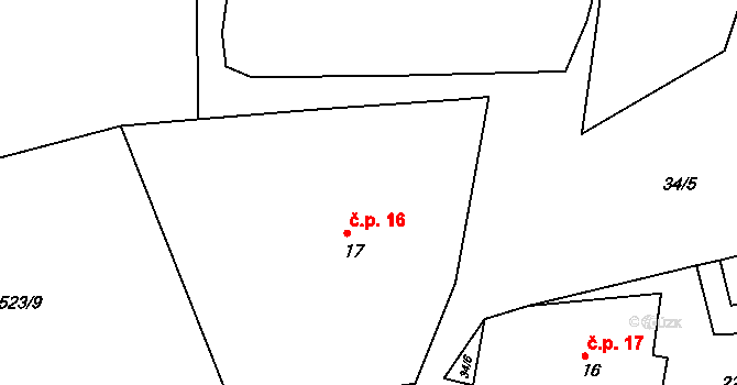 Křešice 16, Olbramovice na parcele st. 17 v KÚ Křešice u Olbramovic, Katastrální mapa