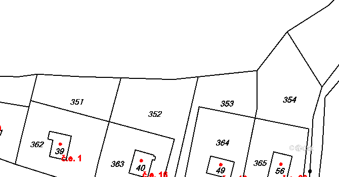 Buč 16, Bezvěrov na parcele st. 40 v KÚ Buč, Katastrální mapa