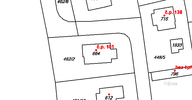 Svinaře 101 na parcele st. 664 v KÚ Svinaře, Katastrální mapa
