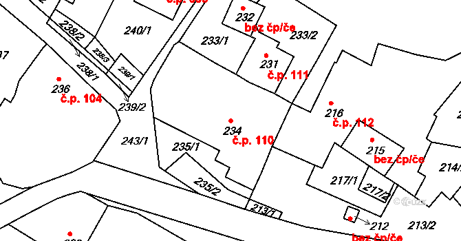 Hamry nad Sázavou 110 na parcele st. 234 v KÚ Hamry nad Sázavou, Katastrální mapa
