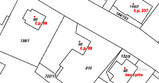 Škrdlovice 89 na parcele st. 98/3 v KÚ Škrdlovice, Katastrální mapa