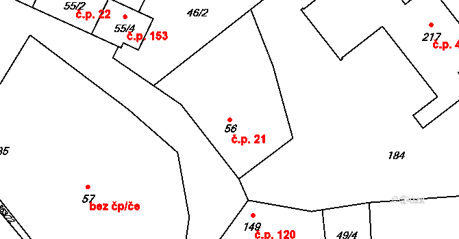 Mysločovice 21 na parcele st. 56 v KÚ Mysločovice, Katastrální mapa