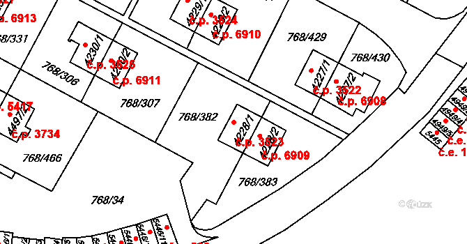 Zlín 3523 na parcele st. 4228/1 v KÚ Zlín, Katastrální mapa