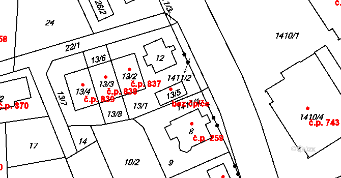 Liberec 43102077 na parcele st. 13/5 v KÚ Staré Pavlovice, Katastrální mapa