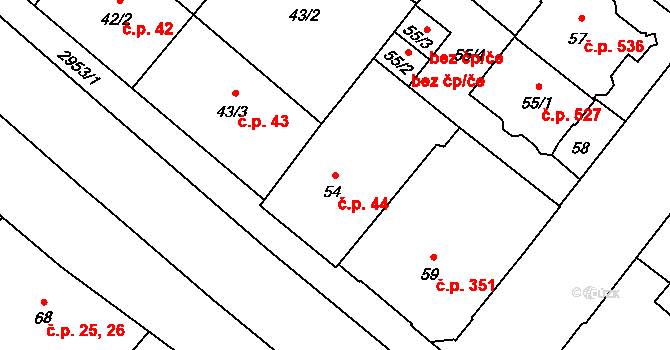 Předměstí 44, Opava na parcele st. 54 v KÚ Opava-Předměstí, Katastrální mapa