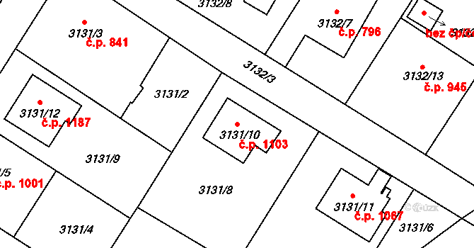 Ludgeřovice 1103 na parcele st. 3131/10 v KÚ Ludgeřovice, Katastrální mapa